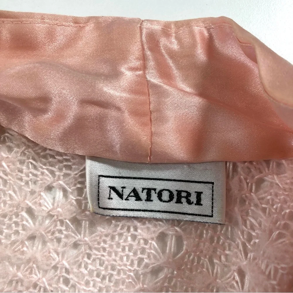 Natori Blush Pink Crochet Knit Long Robe with Lace Details Women’s M, Vintage